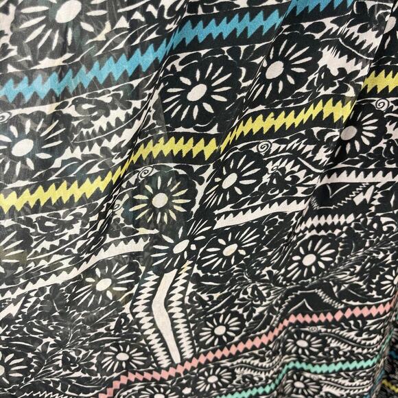 Carolina K Black Printed Sheer Bodice Beaded Silk Aztec Floral Maxi Dress Small - Picture 14 of 16